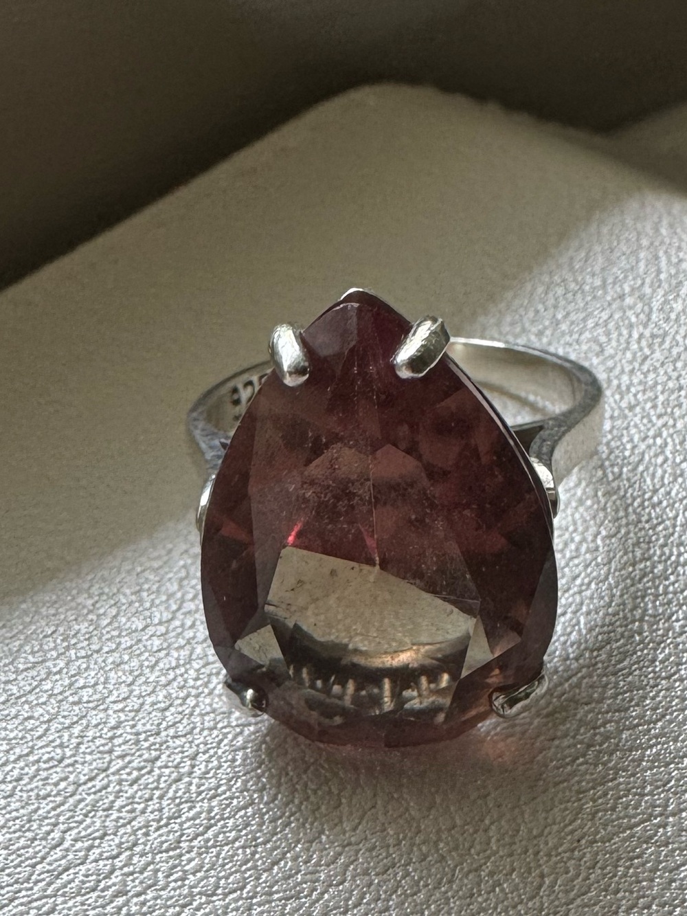 925 Sterling Silver Pear Cut Statement Ring - Pink/Purple Gemstone sz 7.5
